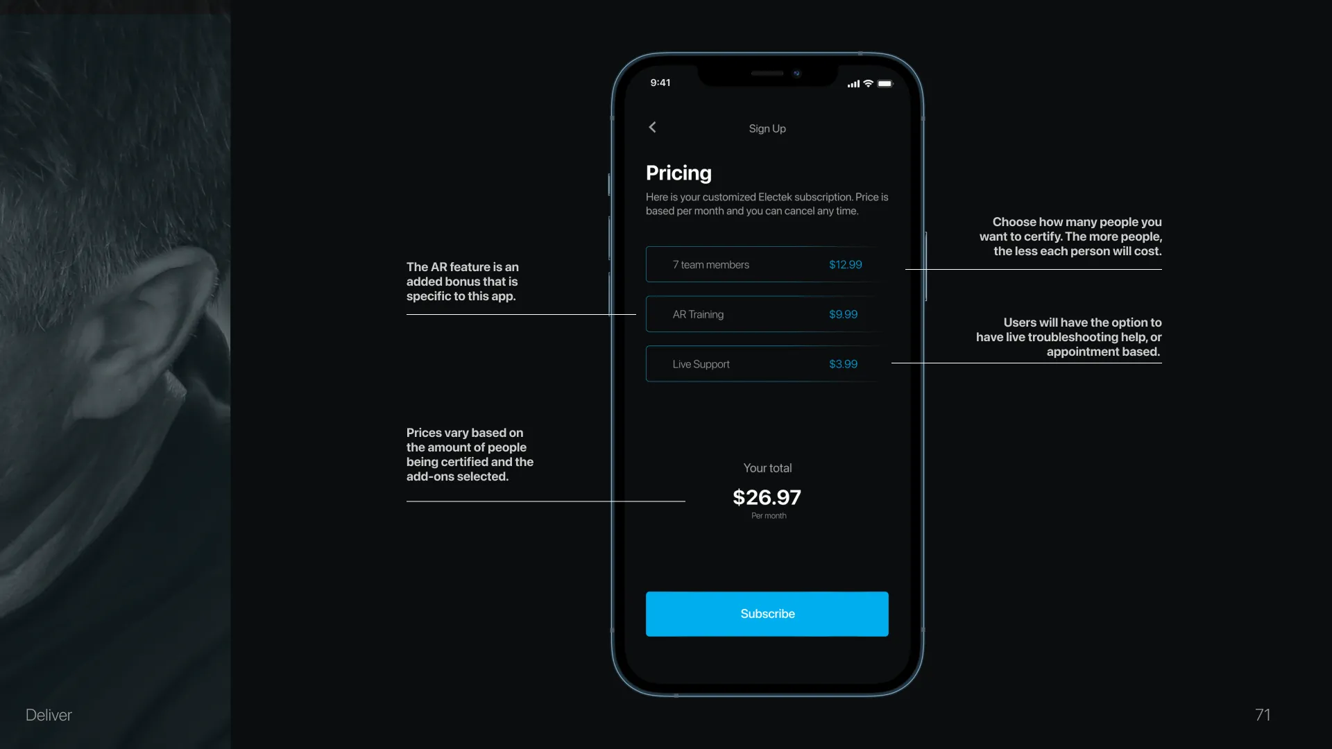 Pricing screen breaking a job down into line items and a total