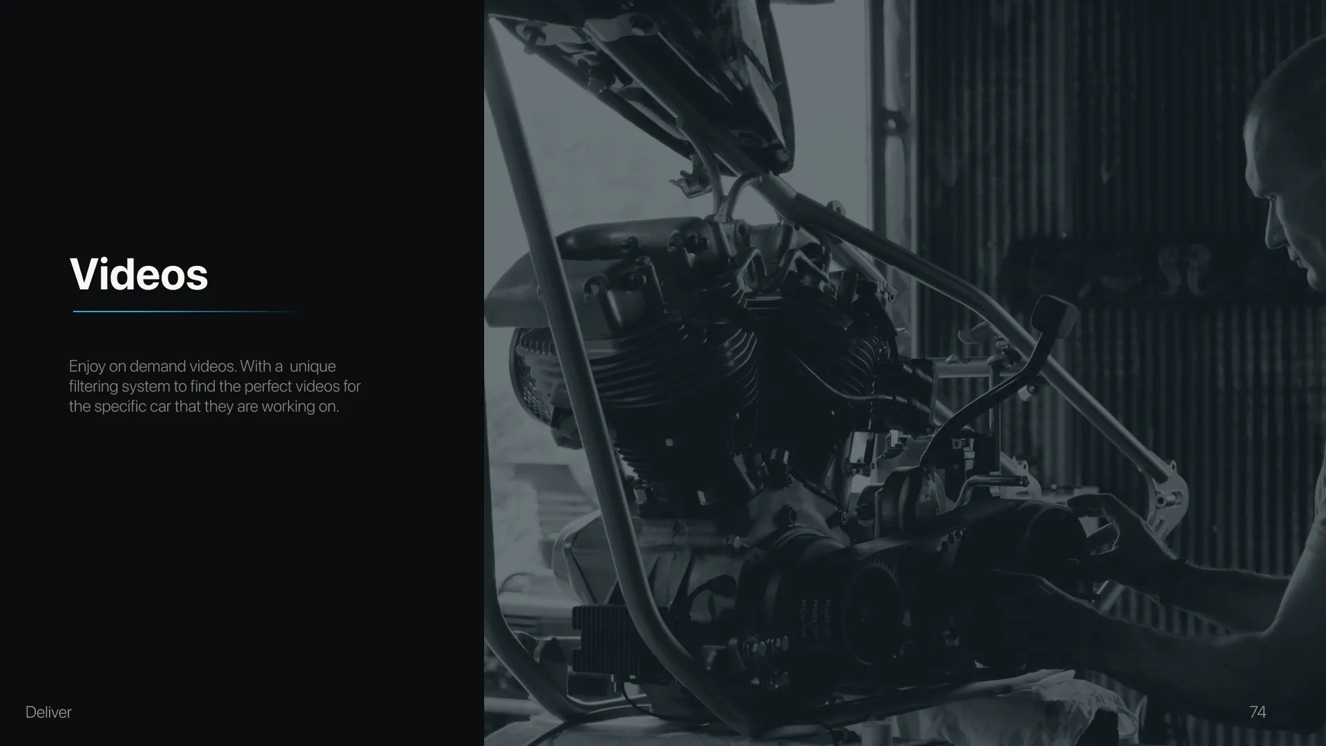 Videos section title over a photograph of a mechanic working beneath a car