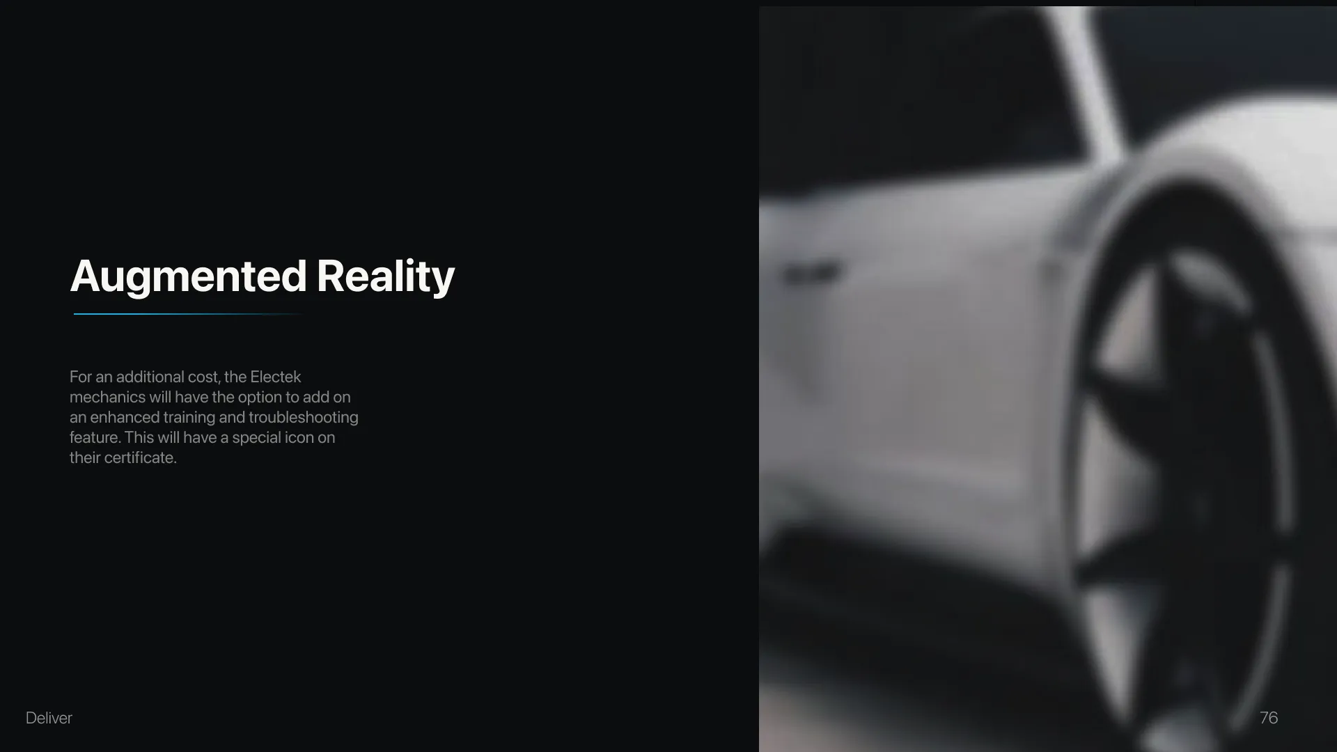 Augmented Reality section title over a photograph of a car’s rear wheel