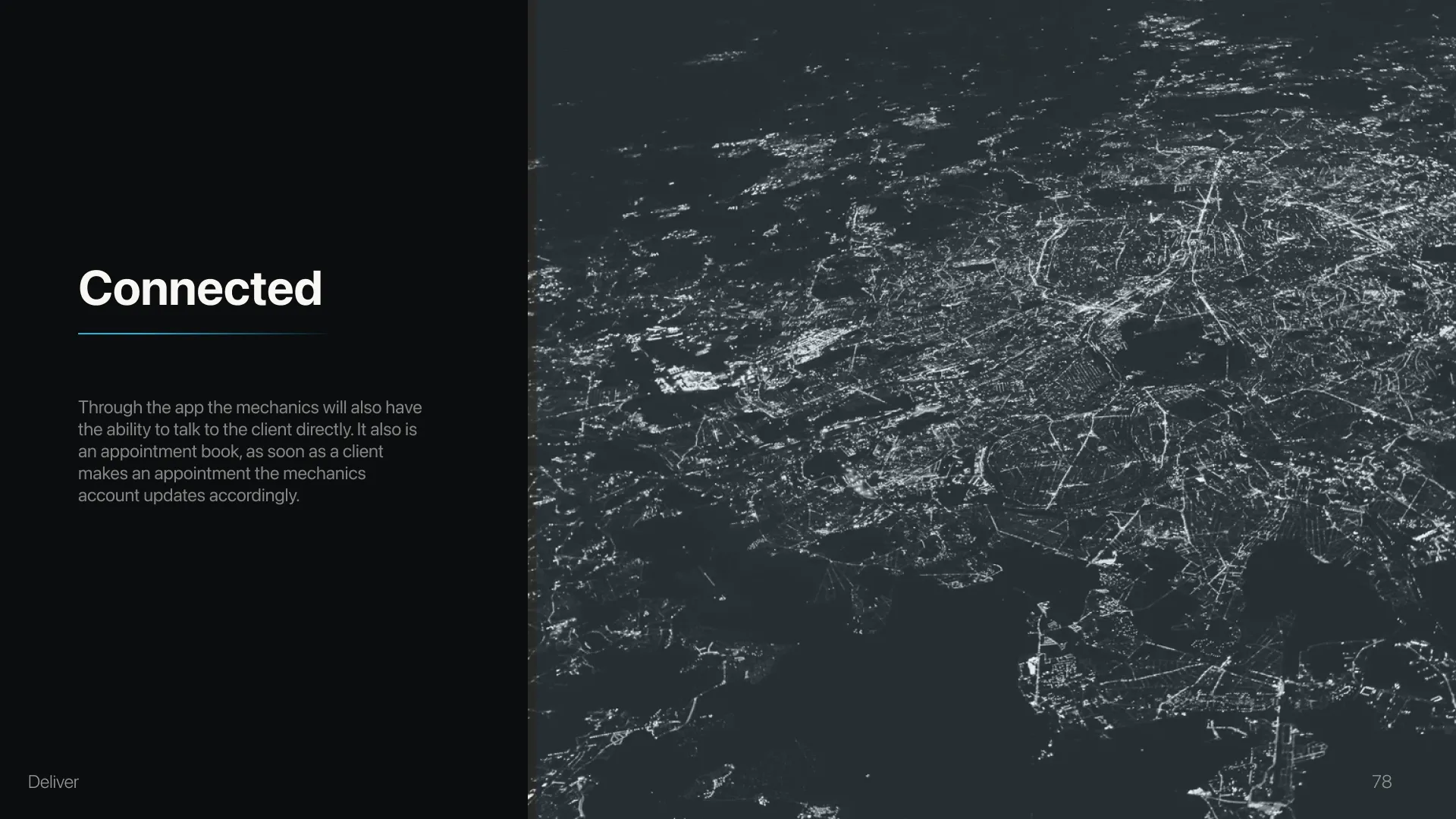 Connected section title over a night map of city lights