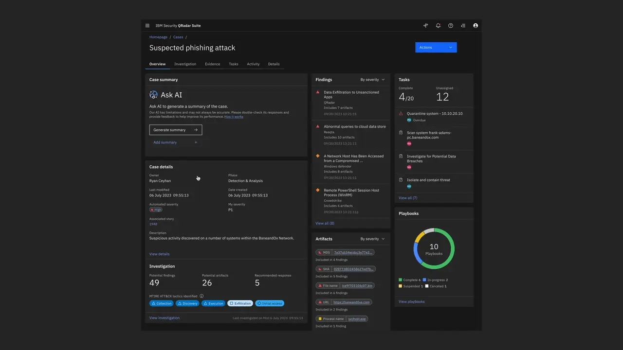 The Cyber Assistant summarizing case data inside IBM Security Case Management